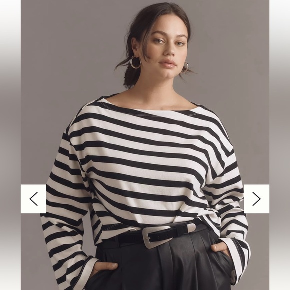 SOLD - Maeve Black and White Striped Blouse 100% Cotton - Picture 3 of 7
